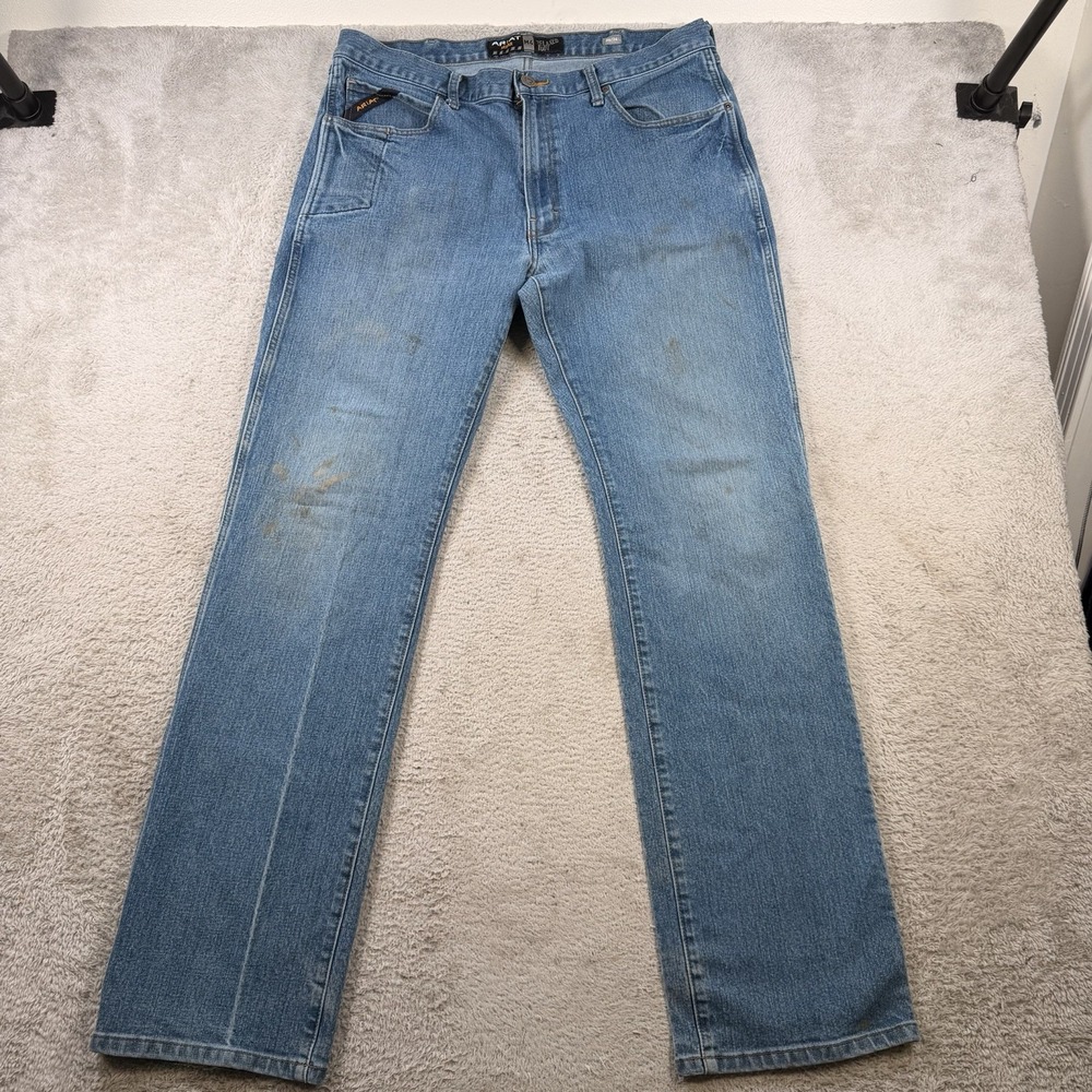 Ariat M4 Jeans Men 36x36 (Fits 36x34) Blue Denim Relaxed Boot Cut Rebar Workwear